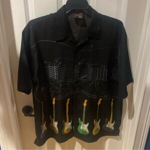 Hard Rock Cafe Hollywood Pearl Button Up Fender Guitar Size  XL